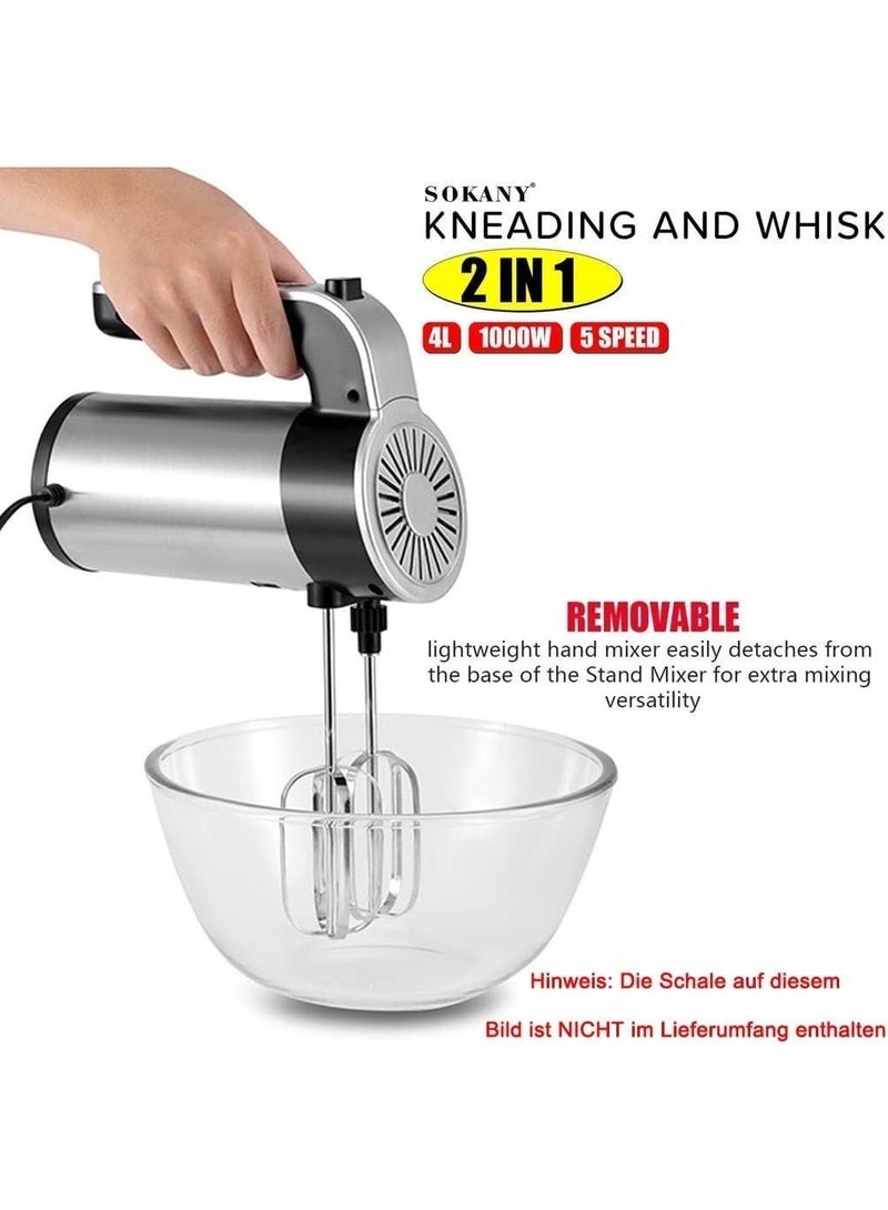 sokany SX-6662 Kneading Machine with 5 Speeds and 4.0L Rotating Stainless Steel Bowl 1000w - Image 4